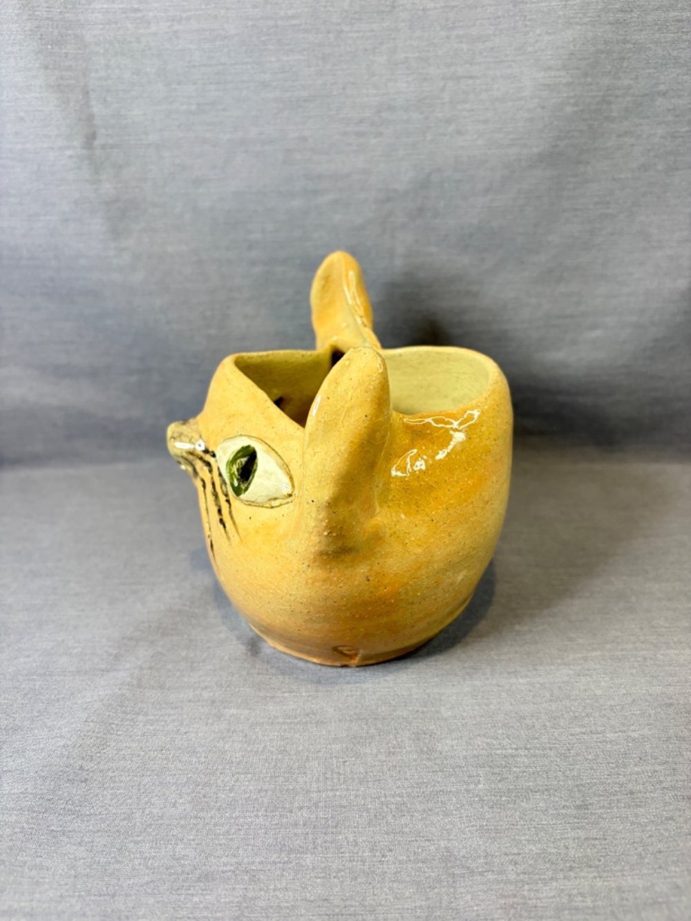 Folk Art Cat Pottery Tealight Candle Holder Trinket Dish Bowl Handmade - Picture 2 of 12